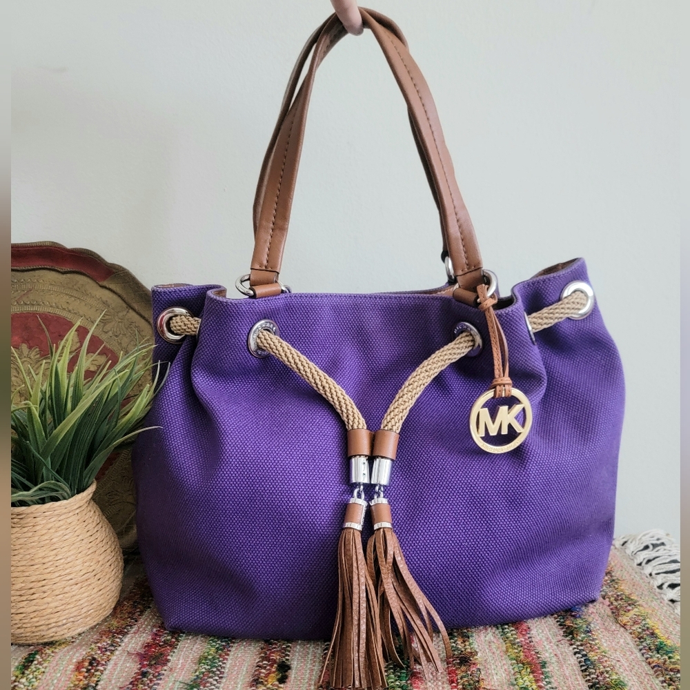 Michael kors Shoulder Bag drawstring tote bag purple canvas RARE